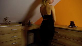 Rough anal fuck from behind. spanking blonde teen in stocking