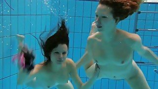 Katka and Kristy underwater swimming babes