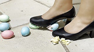 Crushing easter eggs in my heels and pantyhose