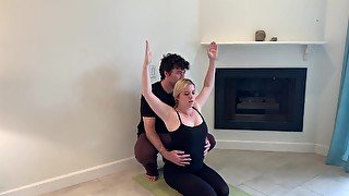 Thick blonde MILF doing yoga and fucking her stepson