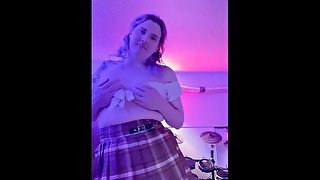 Tgirl Schoolgirl tries hollow glass gaping plug