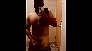 BIG COCK HORNY LATINO FACELESS ADONIS FIRST APPEARANCE QUICKIE SOLO JERK AND CUMS IN PUBLIC RESTROOM