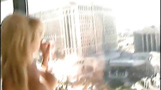 Using stick on dildo in Vegas hotel window and sucking cock