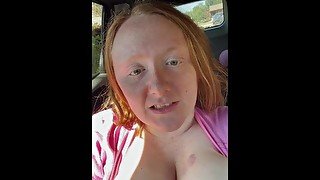 Big titty redhead in public