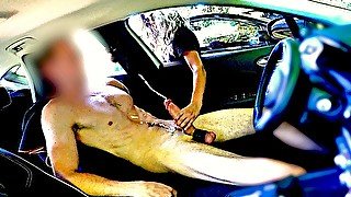 DICKFLASH CAR ADVENTURE: a little blonde slut gives me a fast handjob while her boyfriend waits