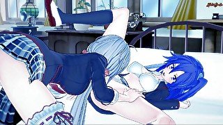 Tsubasa Kazanari rides Futa Chris Yukine’s girl dick, cums in her pussy - Symphogear Hentai