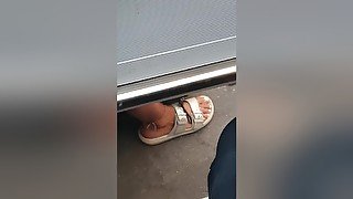 Candid Feet With White Painted Toenails Of A Cute Brunette Teen (faces