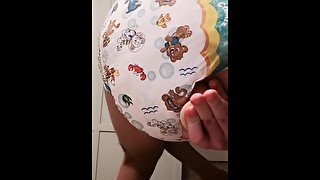 Twink fucks his own ass through soaked 24h diaper