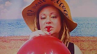 AUDIO ONLY - Goddess Lana plays with her big red balloon, no pop