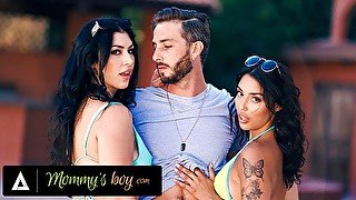 MOMMY'S BOY - Latina Stepmom Queenie Sateen & BFF Vanessa Sky Take Turns With Stepson's Big Dick!