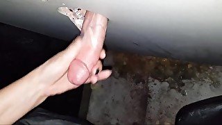 Gf jerking a hot cock at the glory hole