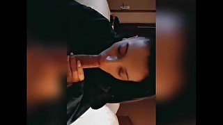 Teenage girl slobbers all over a huge cock