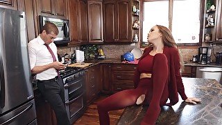 Mommy devours whole cock after a few kitchen rounds