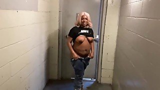 ENF Raven gets naked in public staircase and shows her ass and tits