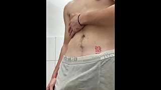 Depraved virgin gets super horny and cum on his body