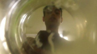 Twink cums into cup of water ( inside glass view ) FLOATING SPERM