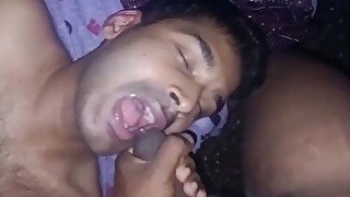 Desi Indian boy gives blowjob and gets cum in mouth and cum facial