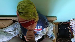 Blindfolded Blowjob & Cum Eating From Her Palm