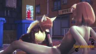 Furry Yaoi - Fox blowjob to Dog and cums in his mouth in the street