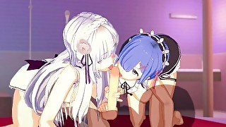 Re:Zero - Emilia X Rem Threesome 3D Hentai