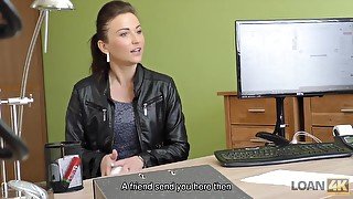 Sexy chick gives blowjob and gets nailed in the loan office