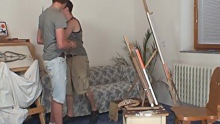 Old bitch gets banged by two young painters