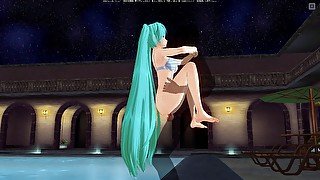 3D HENTAI. Miku fucks lifting pose