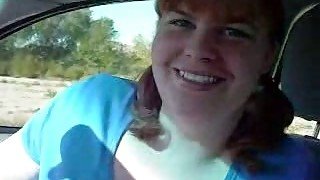 Green eyed white trash fattie gives me some head in car