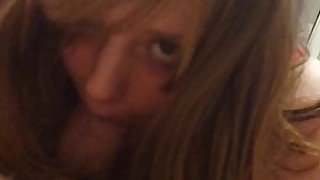 Blowjob young blonde sucks dick for a creampie