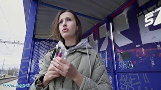 Public agent teach station smoker gets her jugs out to pay the fine