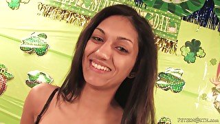 Skinny Latina teen 18+ slobbers on a stiff schlong