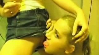 Lesbian teens having fun in toilet.  True amateur