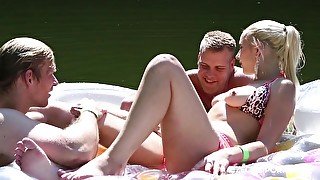 Horny friends are enjoying a summer day - bi-sexual threesome outdoor