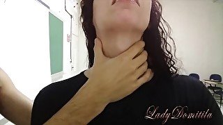 Choking girl's sexy neck at the University