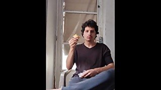 Big nose guy, eating trash food ( foot fetish ( food fetish ) / guy eating