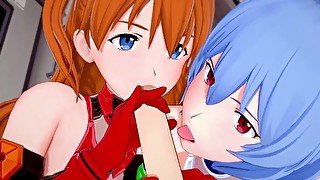 Asuka and Rei give a blojob in POV  Neon Genesis Evangelion 3D Hentai Parody