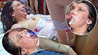 Mature Eva gets a facefull of spunk