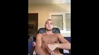 Boy with huge dick jerking of cums a lot