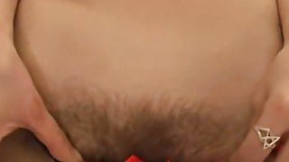 Hairy blonde masturbates then fucks