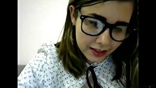 Cute teen girl in glasses gets Massive Facial