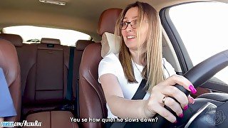 Let me thank you with a blowjob ? OK! Stepmother off her stepson for driving lessons