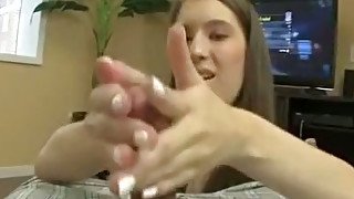 Hot sexy white teen with smooth skin face playing with a dick