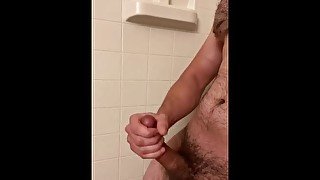 Stroking my rock hard cock in the shower