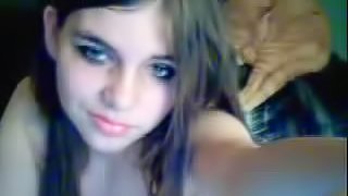 Nasty teen shows her boobs on the webcam and squeezes them