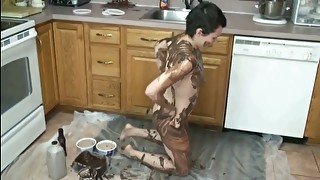 Filthy amateur girl Sherry is covered in chocolate and syrup