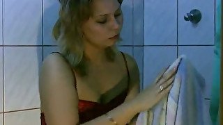 Kinky short haired auburn nympho Edeline wanna pee in bathroom