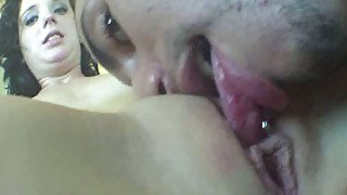 Dark haired leggy slut had dirty oral sex with her kinky stud in bed