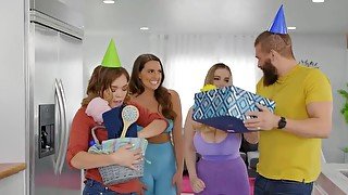 Bearded stud cheats on GF with two lesbian roommates