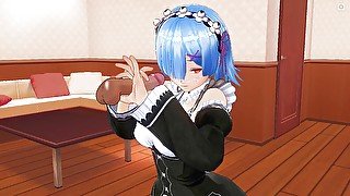 3D HENTAI. Rem jerks off your cock until you cum on her face