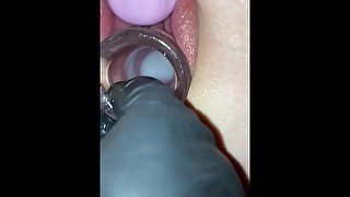 Cumming in her gaping pussy. Hollow plug